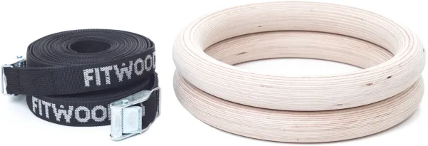 FitWood ULPU Gymnastikringe 28mm - Træ-overflade / Sort Strop